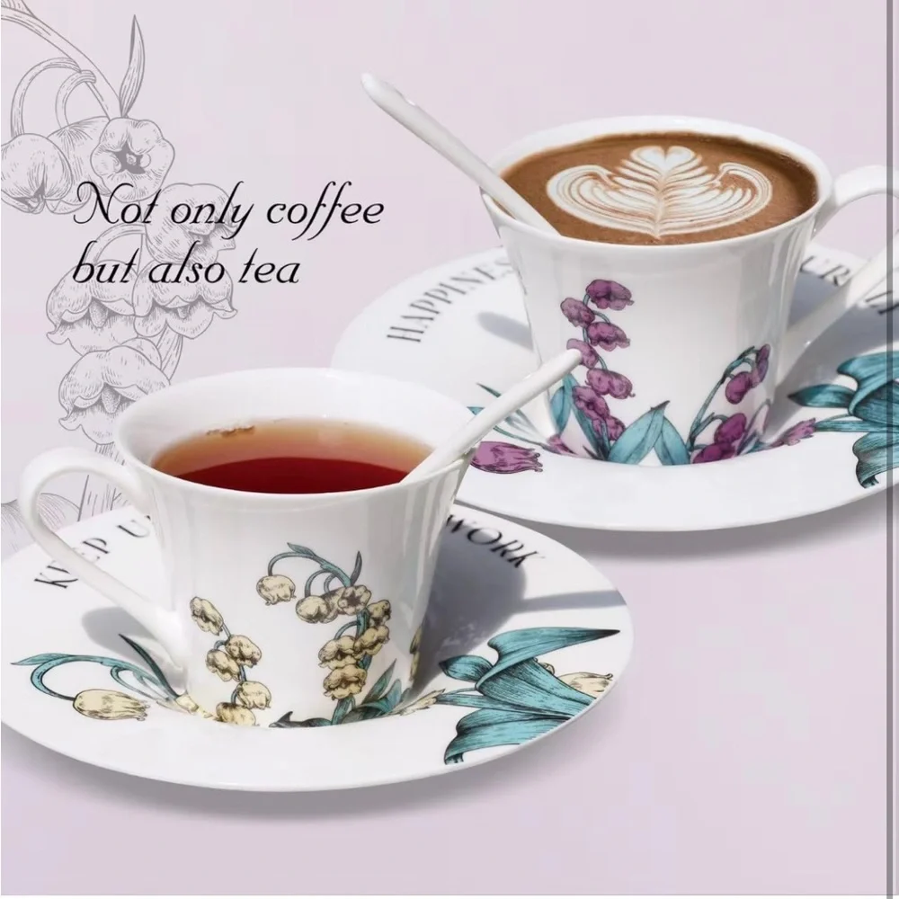 Tea cup set with 2 tea cups 2 saucers for coffee tea latte